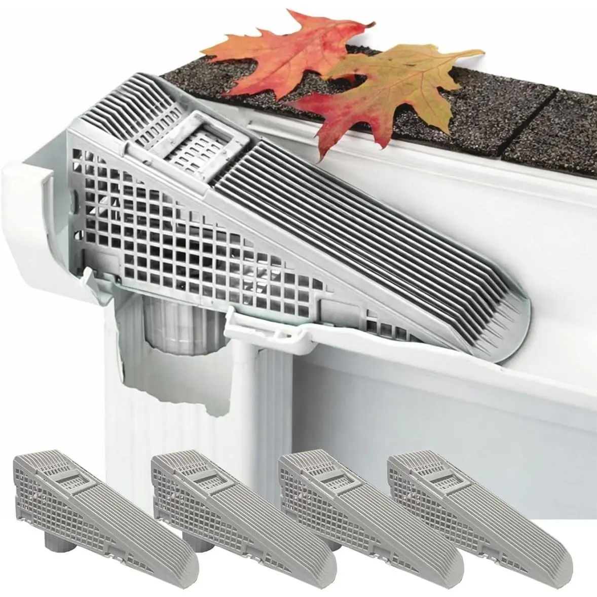 Downspout Gutter Guard for 5” Gutters Prevents Clogs at Downspout Leaf & Debris Blocker Insert Connectable for Central Downspouts Easy Install Handle Made in USA