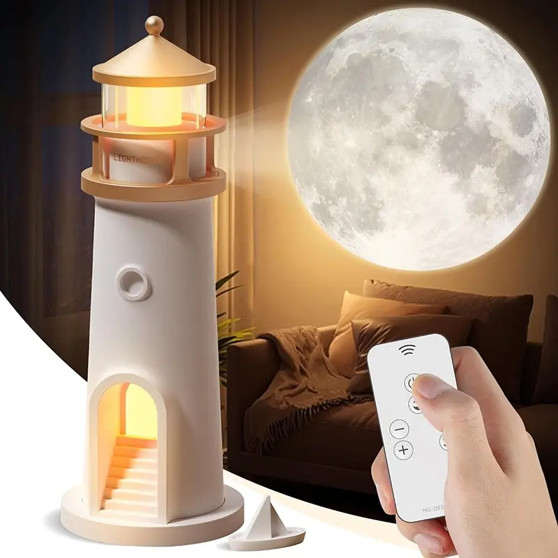 1PC Moon Lamp Projector Night Light,Lighthouse Lamp Decor Night Light for Kids,Moon Light Galaxy Projector Rechargeable LED Aesthetic Table Lamp Christmas Birthday Gifts for Kids Boys Girl