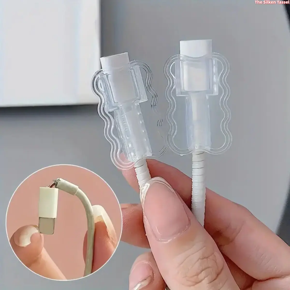 10 Pack Clear Wavy Edge Cable Saver Protector, Anti Break Charging Cord Tip Cover Compatible with iPhone Lightning USB-C Charger Cable, Prevent Fraying Wire Protective Sleeve Accessory