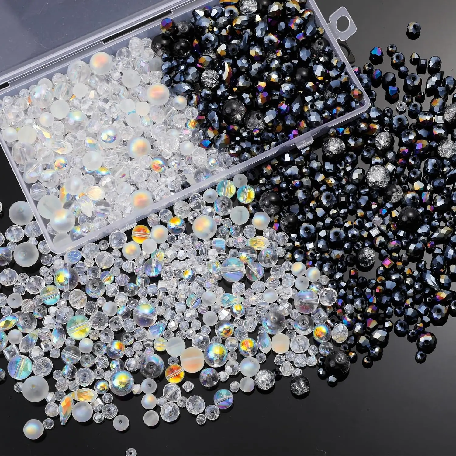 1000 count Glass Beads for  Making Colorful Rainbow Craft  Beads with Loose Beads Sparkly Beads for DIY Necklace Bracelet Earring(Black, )