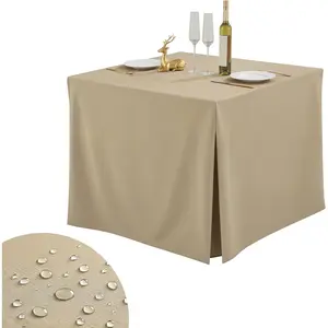 1 Pack Khaki Square Tablecloth for 34x34 Inch Card Table Cover Waterproof Oil-Spill-Square Fitted Tablecloth for Wedding Parties Display Trade Show