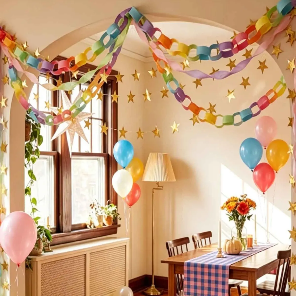 Vibrant Paper Chains, DIY Craft Banner, Birthday Party Decor, Back-To-School, Classroom Background, Self-Assembly Required, Birthday Decorations