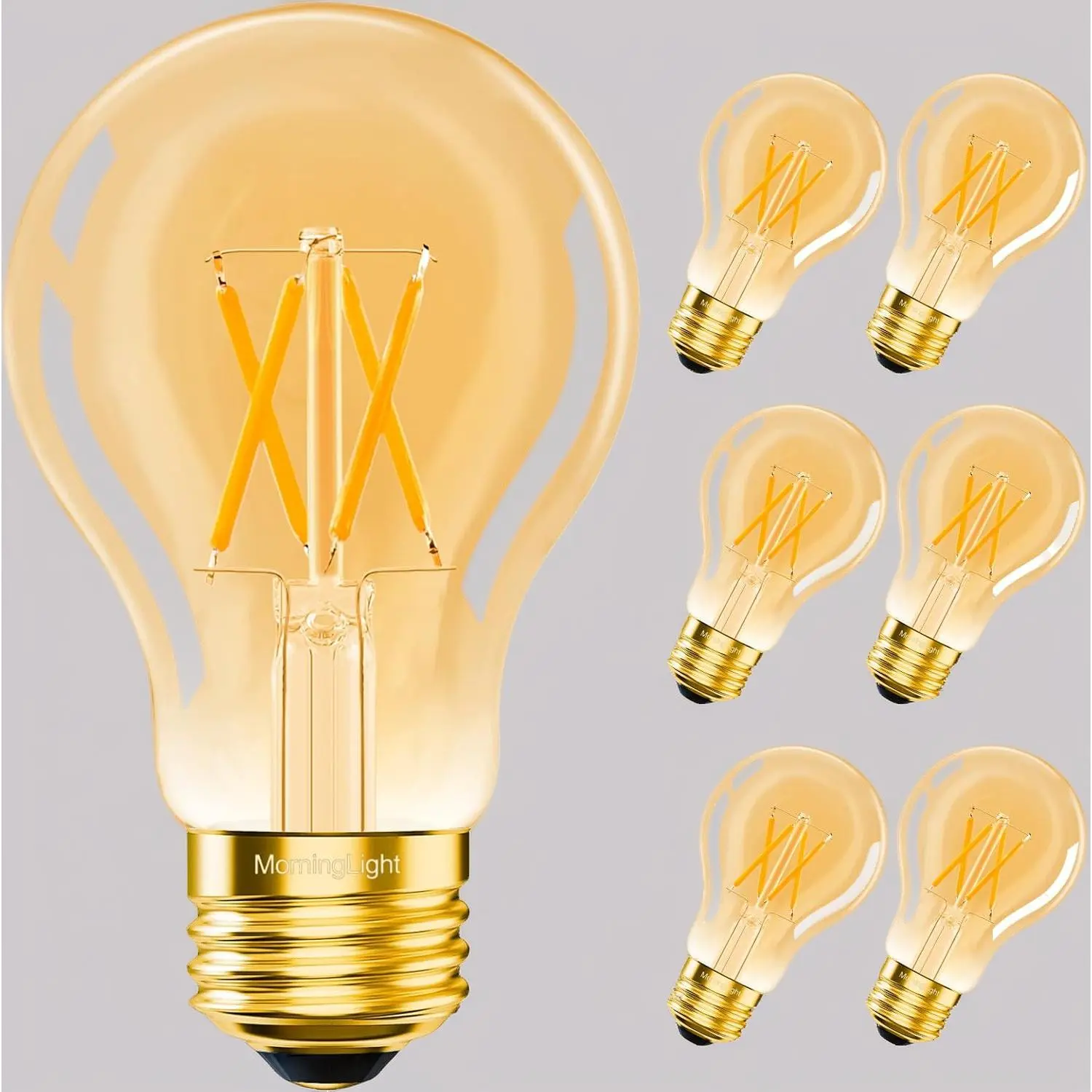 Dimmable Vintage LED Edison Bulbs 6-Pack – 60W Equivalent 2500K Extra Warm Amber Glow, E26 Base 6W Antique Filament Bulbs for Pendant Lights, Sputnik Chandelier, 600LM