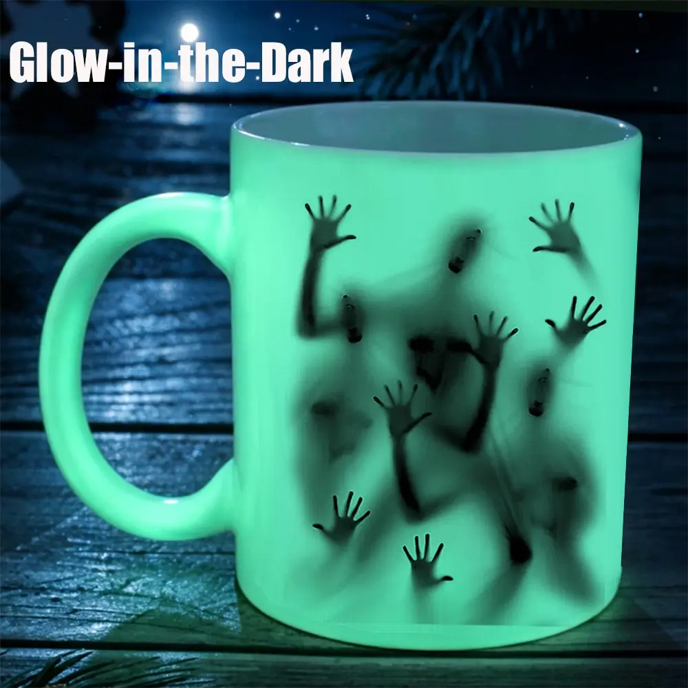 Glow in the Dark Haunted Ghost Hands Mug, Spooky Escaping Phantom Coffee Cup, Gothic Horror Halloween Decor Gift
