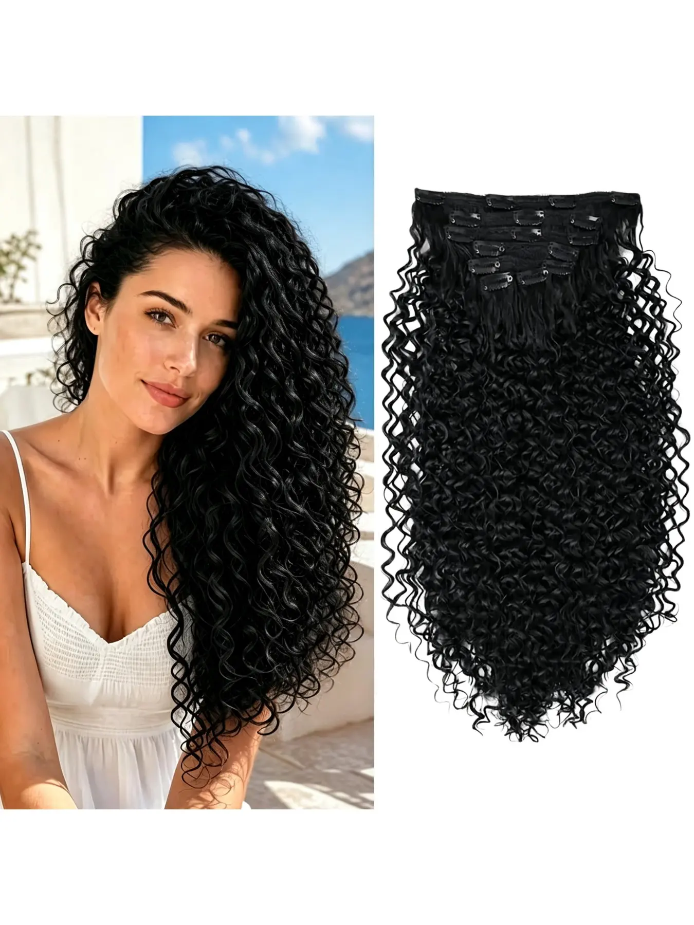 18 inch Kinky Curly Clip In Hair Extension, Double Weft Full Head  Heat Resistance Fiber 140g Synthetic Hair Extensions For Women 6pieces