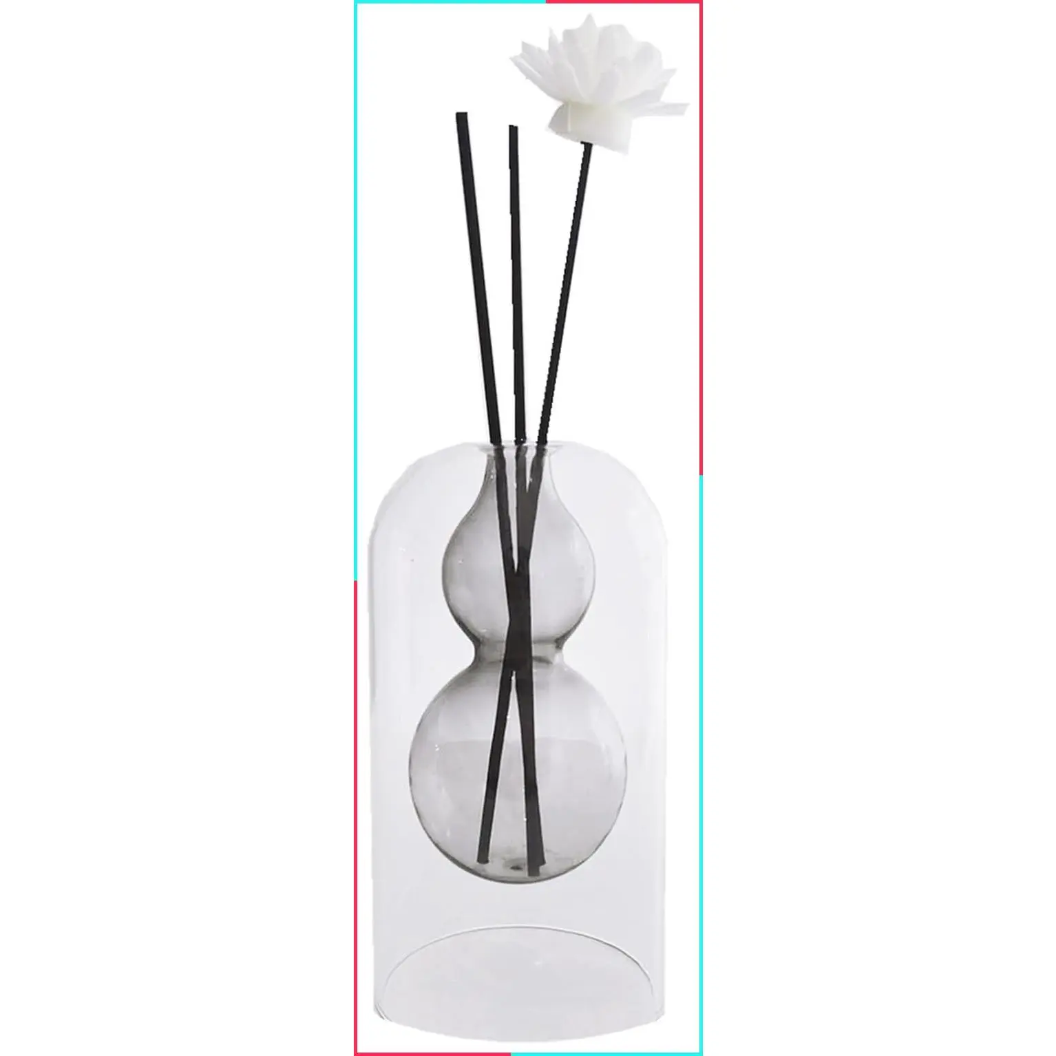 Double Layer Glass Diffuser Bottle, Empty Home Decoration Container, Fragrance Accessories with Black Sticks for DIY Perfume & Oils Replacement 145ml (Grey Gourd)