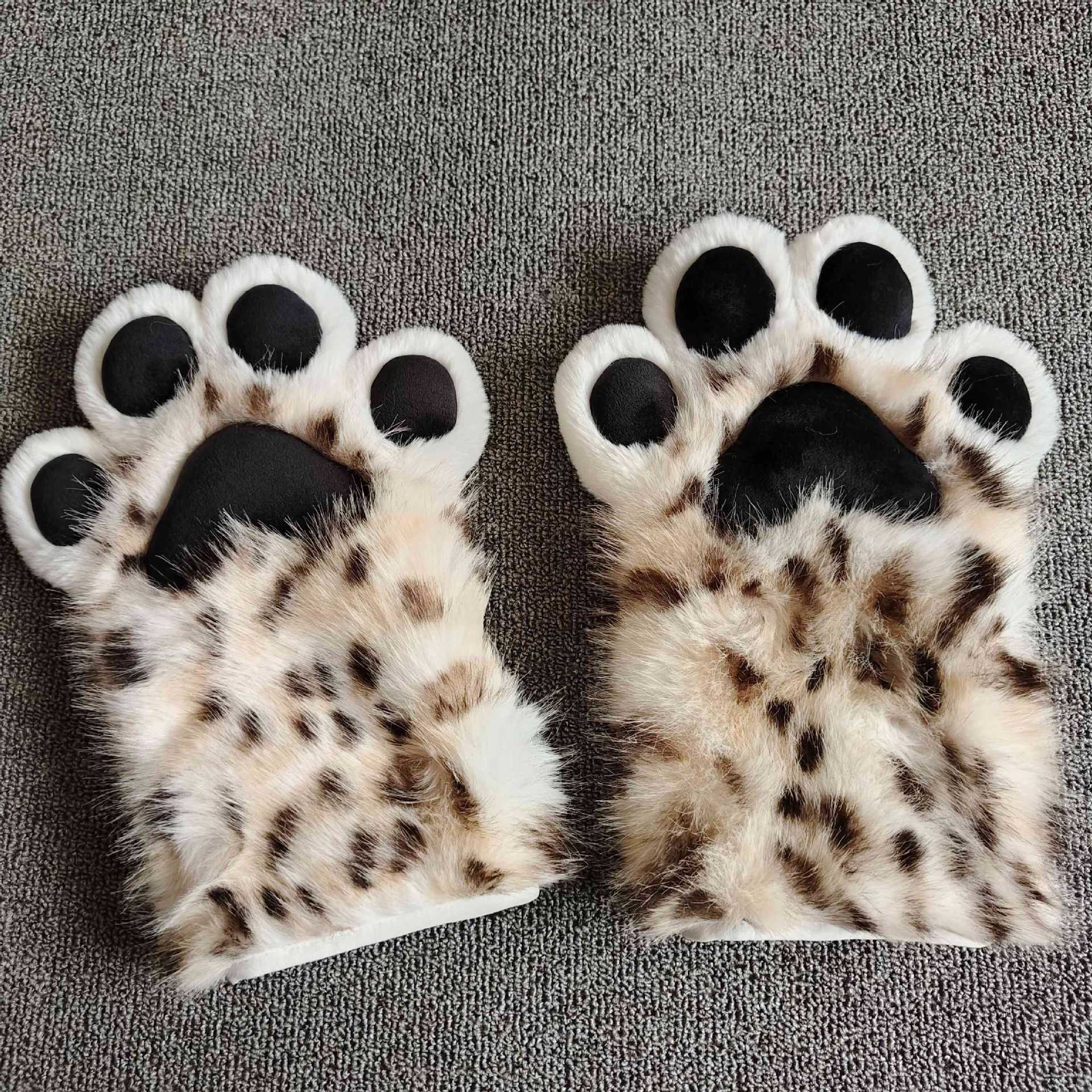 Fursuit Leopard Print Kigurumi Cat Paws Cartoon Plush Furry Cosplay Kig Costume Nail Tiger Claws Full Finger Performance Props