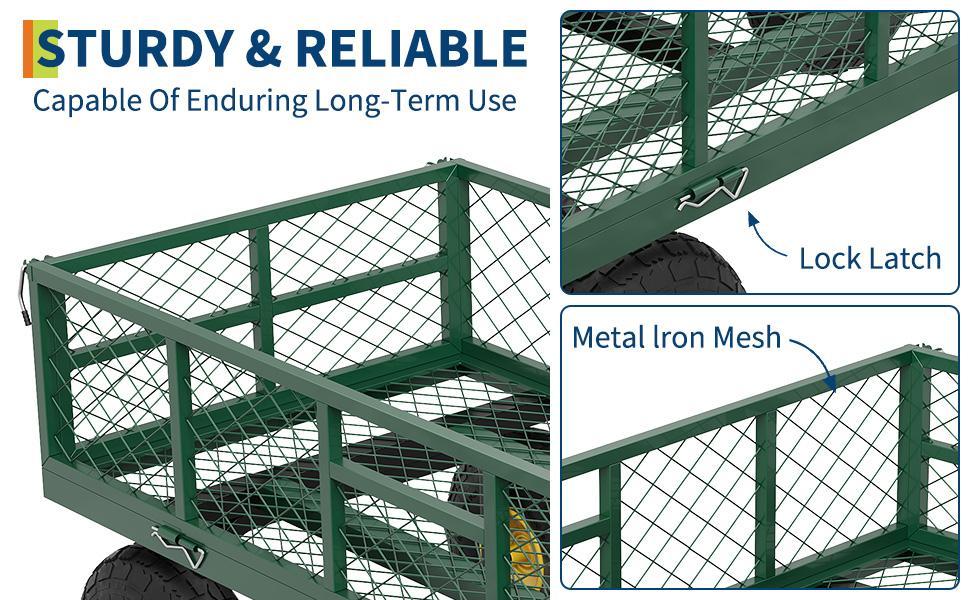 900 LBS Garden Dump Cart with Removable Sidewalls, Heavy Duty Steel Dump Wagon with 180° Swivel Handle & 10 in Tires, Yard Cart Utility Wheelbarrow for Backyard Farm