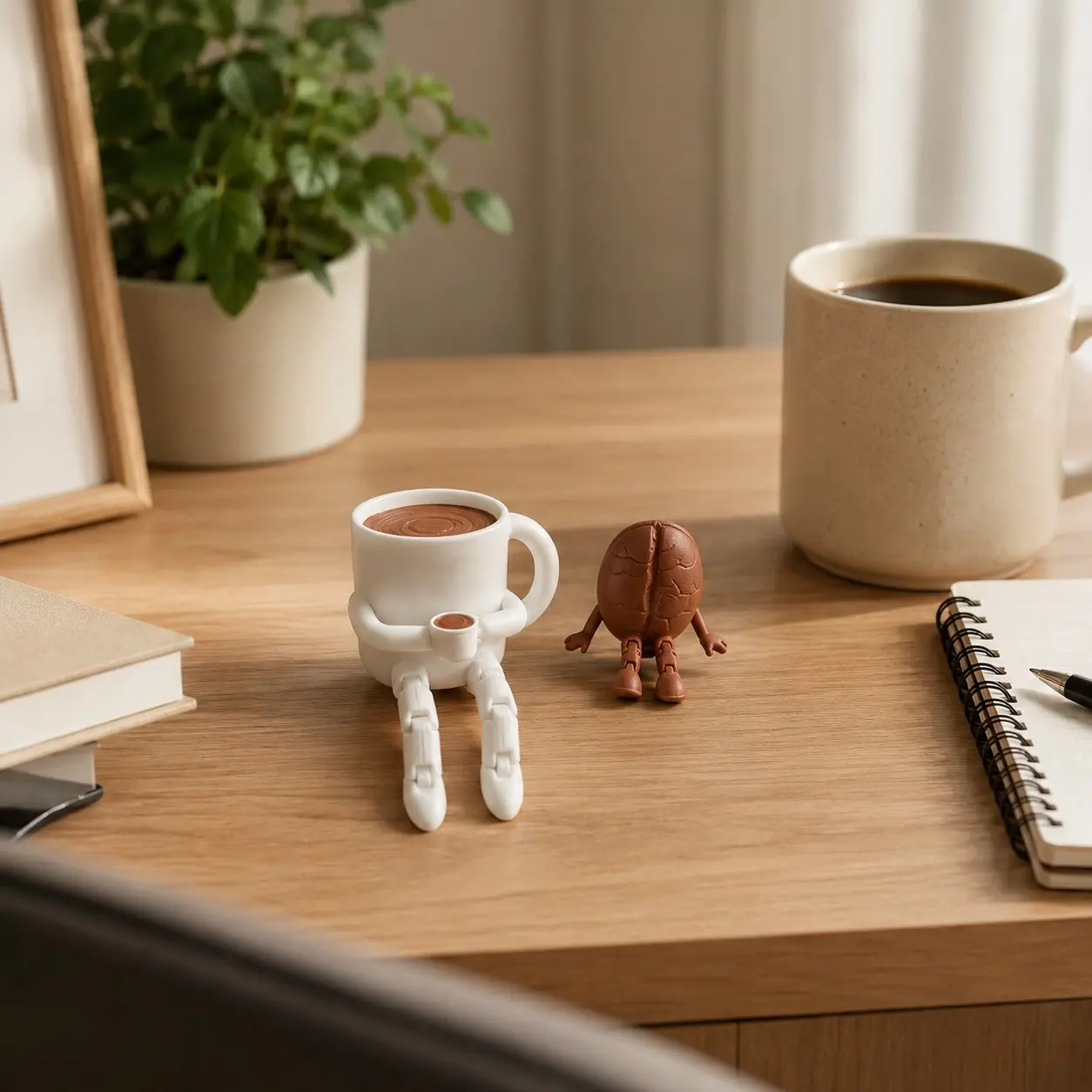 1 set Articulated Coffee Cup Figurine, Cute Brown Coffee Bean Mini Statue, for Coffee Shops, Living Room, Bar Counter Decor, Everyday Home Accent Figurines Decor