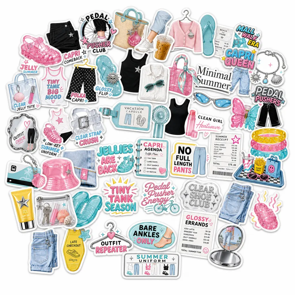 Jelly Die-Cut Stickers - 50 Waterproof Glossy Vinyl Decals, Chrome Silver & Crisp White & Jelly Pink, Clean Summer-Fashion Look, for Laptops, Bottles, Scrapbook (DIY Scrapbooking & Stamping Supplies)