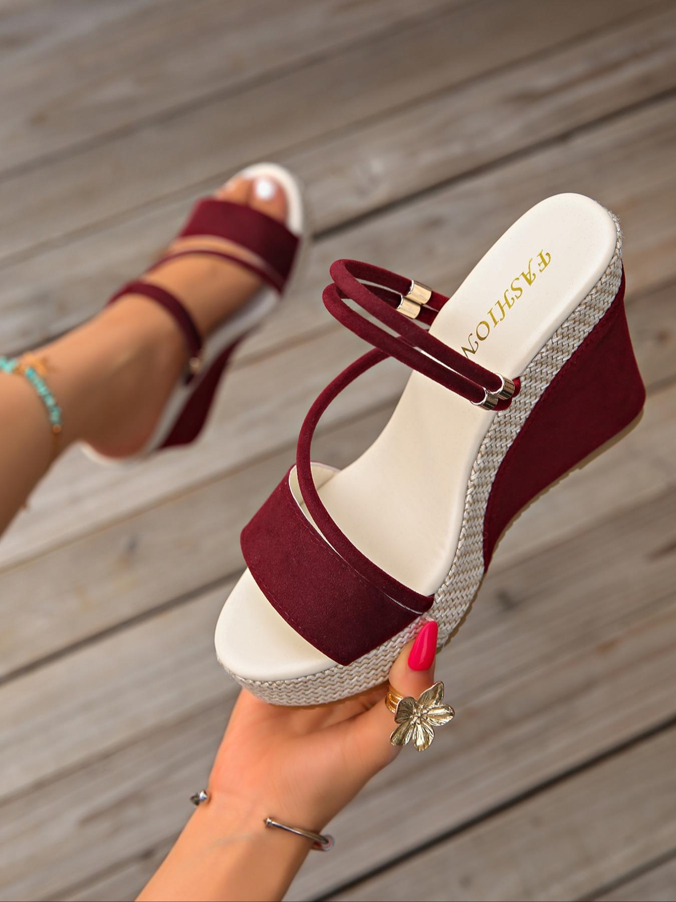 Women's Fashionable Solid Color Wedge Sandals, Casual Comfortable Breathable Sandals for Daily Wear, Lightweight Wedge Heels for Women & Girls