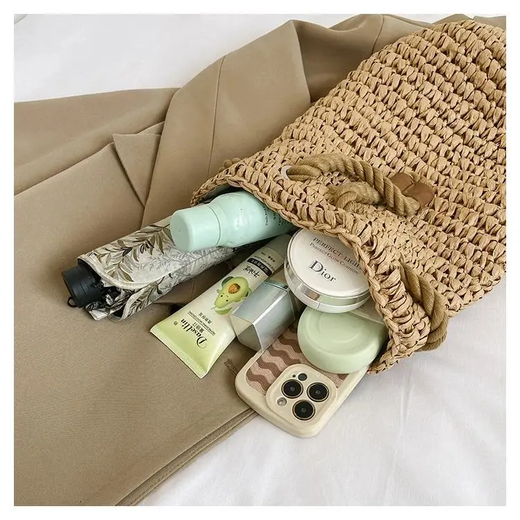 Fashion Straw Solid Backpack Large Capacity High Quality Simple Versatile Bags for Women 2024 Designer New Style in Summer