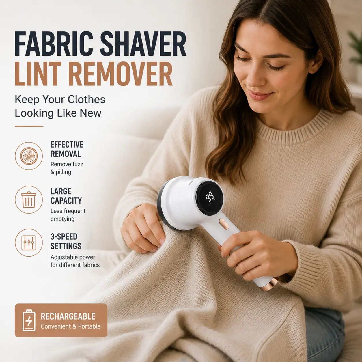 Rechargeable Fabric Shaver Electric Lint Remover with LED Display & Large Capacity Container 3-Settings Control Shaver Easy-to-Grip Handle High-End Color Matching ,Efficient Sweater and Lint Shaver for Clothes