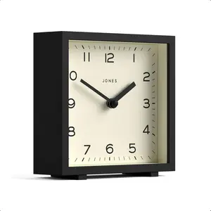 JONES CLOCKS® Disco Desk Clock| Sleek Square Design| Black| Stylish and Easy to Read for Shelf, Table, Mantel or Bedside