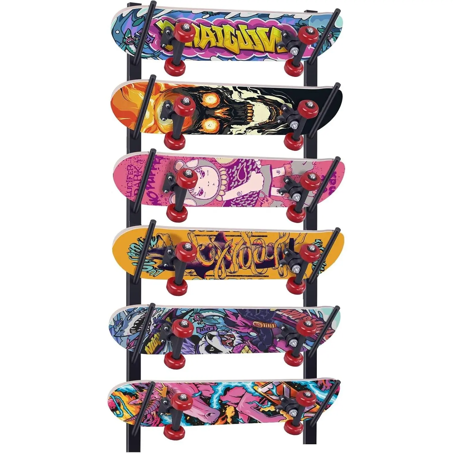 6-Tier Snowboard Rack & Skateboard Wall Mount Space-Saving Multi-Functional Black Storage Solution