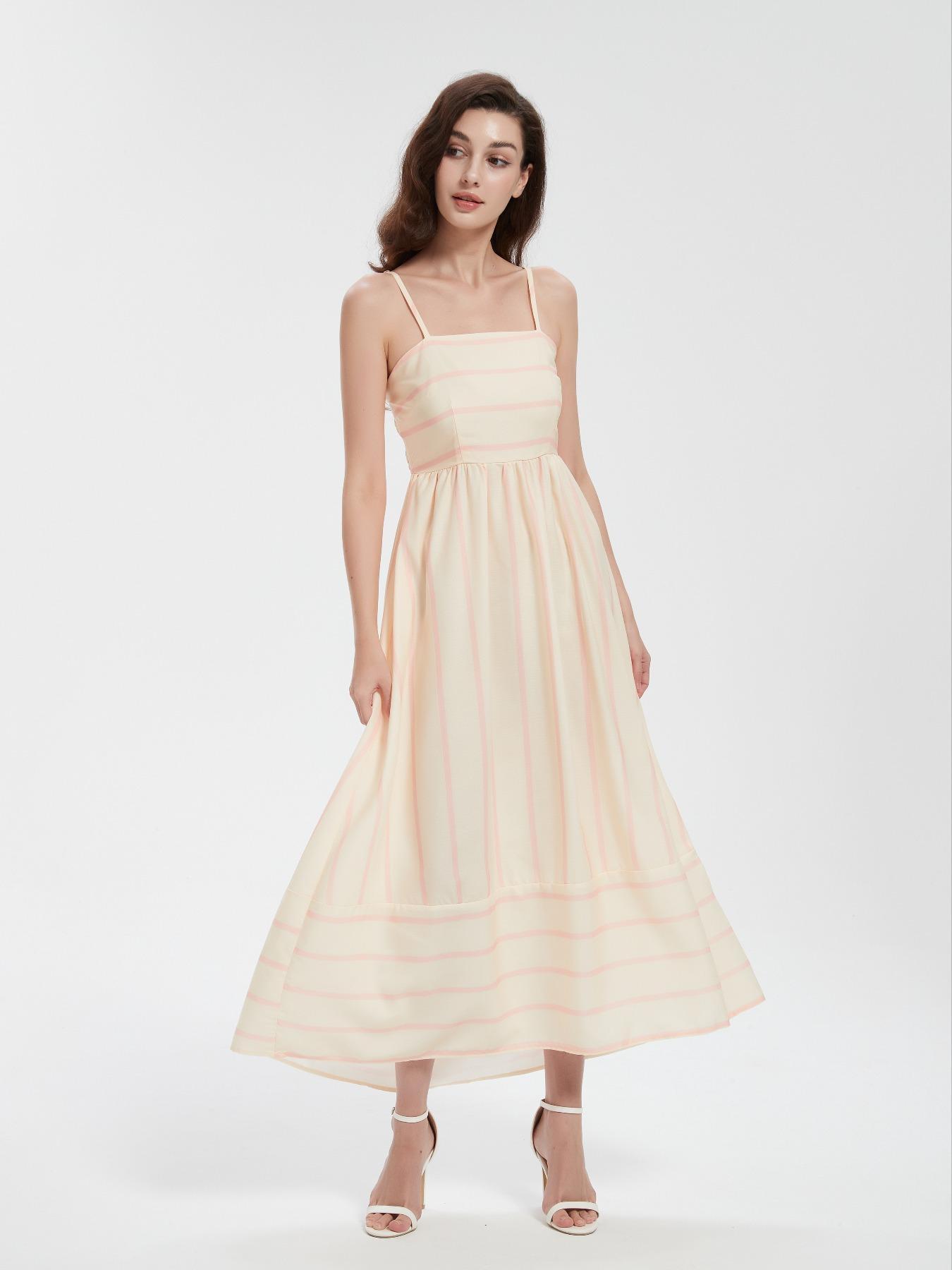 Women's Striped Print Cami Spaghetti Strap Sleeveless Dress, Fashion Casual Long Dress for Daily Outdoor Wear, Ladies Dress for Summer