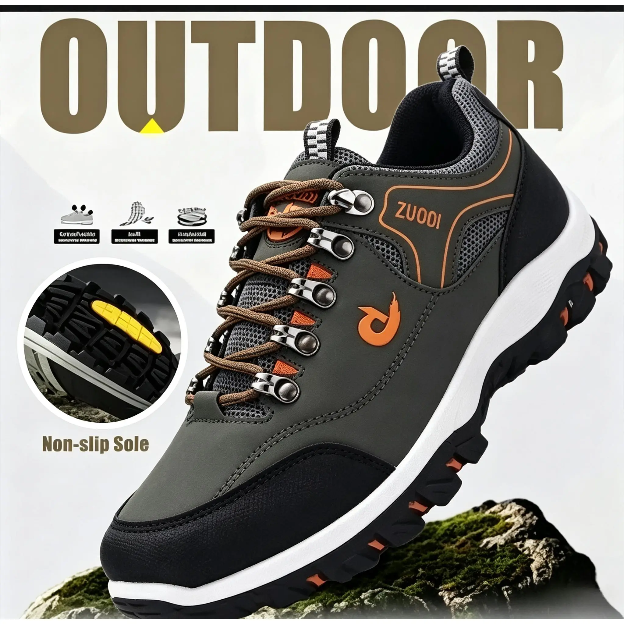 New Fashion Mens Leather Hiking Shoes Waterproof Lightweight Outdoor Anti Slip Trekking Boots Wear Resistant Casual Trainers for Backpacking Walking Trekking