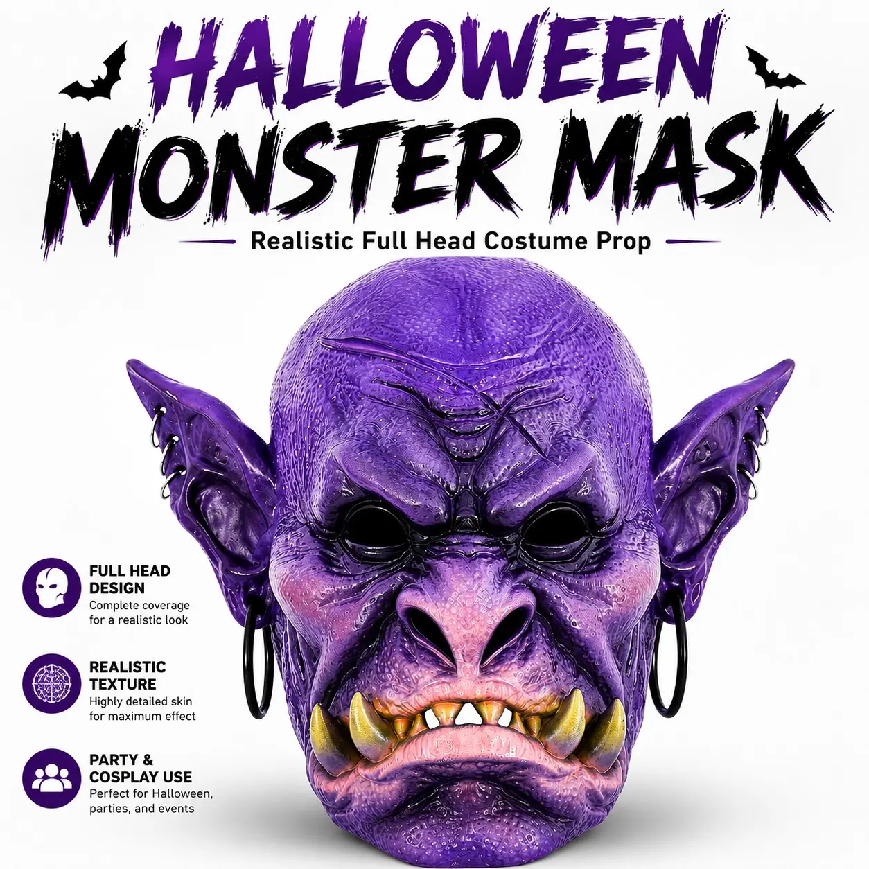 Halloween Monster Full Head Mask, Realistic Goblin Orc Latex Costume, Adult Cosplay, Party & Halloween Props, Unique Spooky Horror Accessory