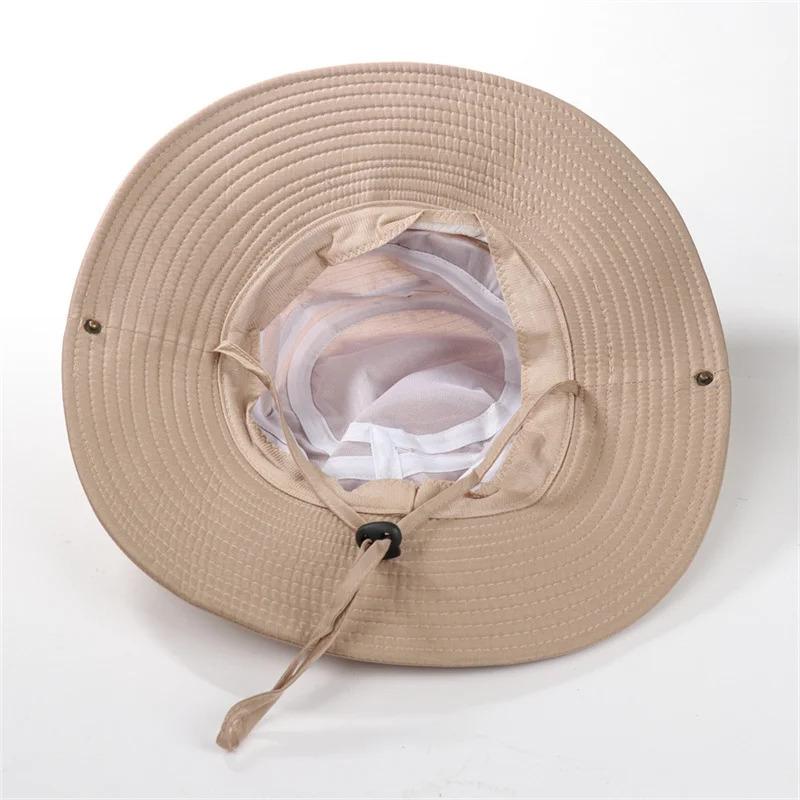 Summer Men Women Breathable Bucket Hat Outdoor UV Protection Wide Brim Panama Hat for Safari Hunting Hiking Mesh Fisherman Caps