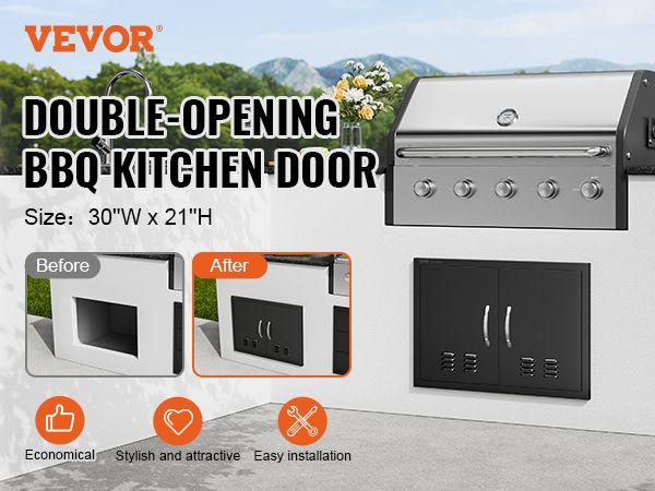 BBQ Access Door, 30W x 21H Inch Double Outdoor Kitchen Door, Cold Plate Flush Mount Door, Wall Vertical Door with Handles and Ventss, for BBQ Island, Grilling Station, Outside Cabinet BBQ Access Door, 30W x 21H Inch Double Outdoor Kitchen Door, Cold Plate Flush Mount Door, Wall Vertical Door with Handles and Ventss, for BBQ Island, Grilling Station, Outside Cabinet