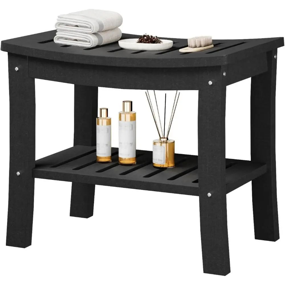 HDPE Showers Bench with Storage Shelf, Shower Bench for Inside Shower to Sit On,Waterproof Showers Stool/Chair/Seat for Bathroom, Bathtub, Supports Black