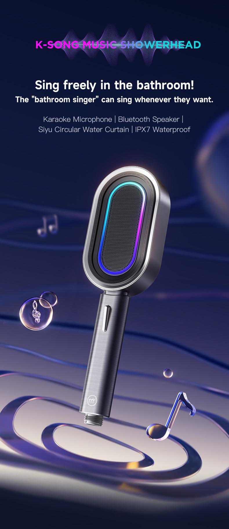 Must-Have for Bathroom Karaoke, Shower Head with Detachable Bluetooth Speaker, IPX7 Waterproof + Call Function, 7-Hour Battery Life + Type-C Fast Charging, Thoughtful Gift, Karaoke Showerhead, Detachable Karaoke Machine