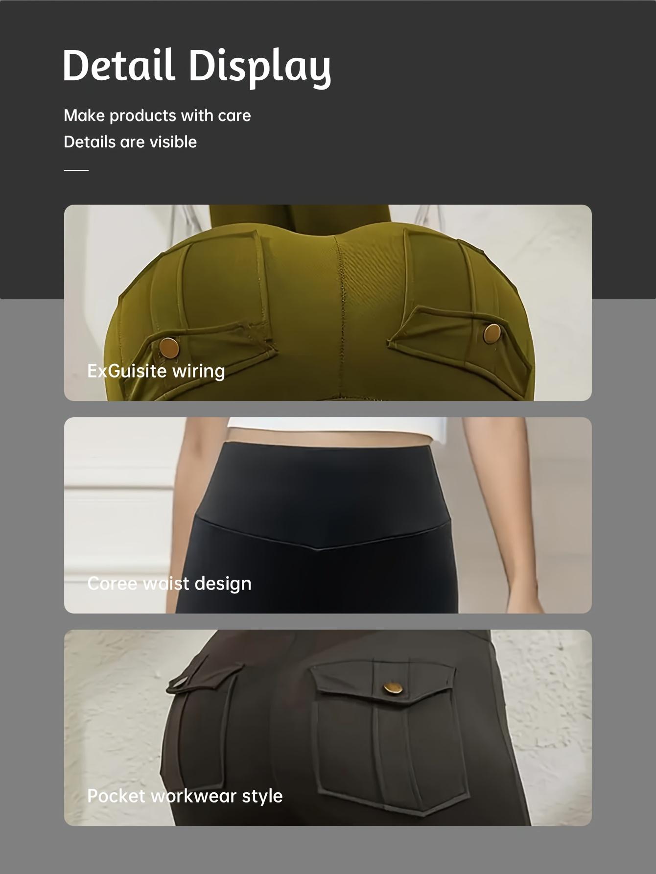 New3pcs Women's High-Waisted Yoga Pants with Hip Lift & Pockets - 90% Polyester 10% Elastane Stretchy Workout Leggings, Solid Color Extra-Long Tights for Running, Exercise, Gym - All-Season Comfort, Versatile Activewear |               Sleek Appearance |