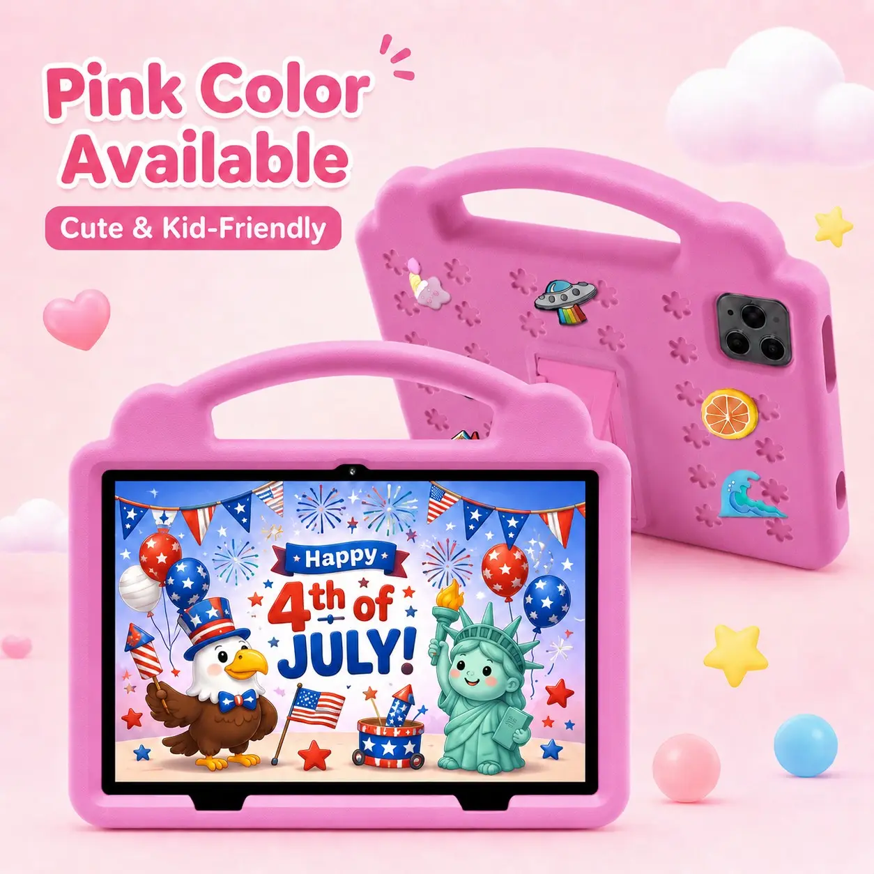 10.1 Inch Kids Tablet, 4GB RAM 64GB ROM, Android 12, Dual Camera, Kid-Proof Case with Handle, WiFi Learning Tablet for Toddlers, Holiday Gift