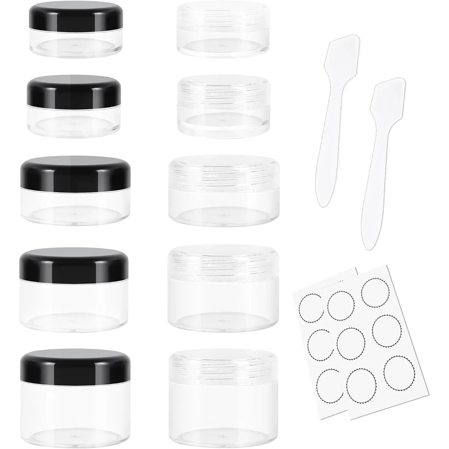 Travel Size Containers 10 count Small Travel Containers Multi Size Set | Leak Proof PS Jars, Multi Size Set, , Includes Labels & Spatulas, Ideal for Travel, Toiletries, Cream and Lotion