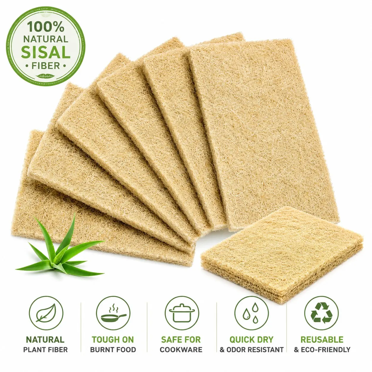 20-pack of sisal scouring pads, natural plant fiber dishcloths, reusable for pot scrubbing, dishwashing, kitchen cleaning, and living room cleaning