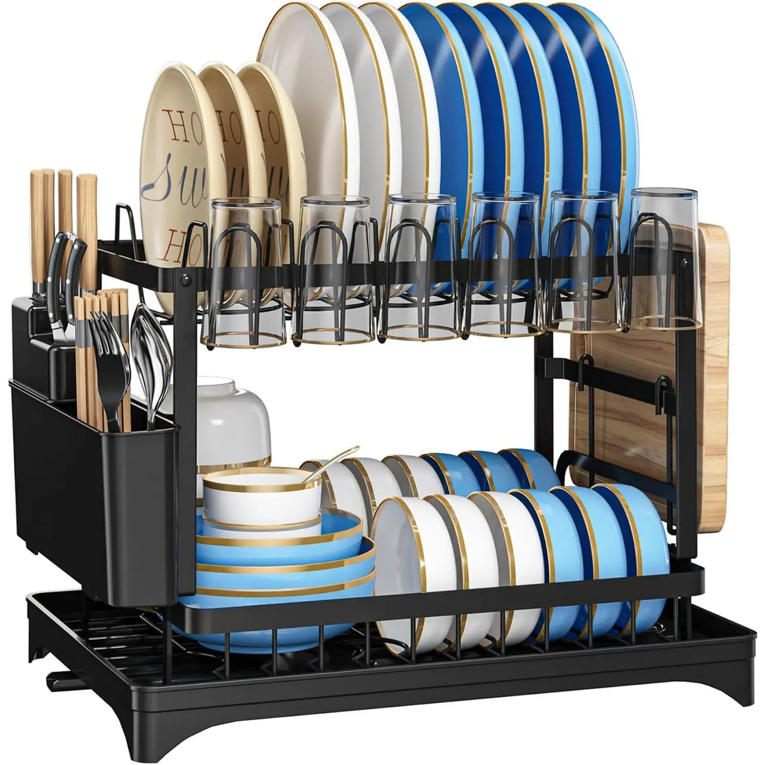 Dishwasher Storage and Drying Rack, Stainless Steel Stand, Multifunctional Kitchen Organizer with Knife Holder, Cutting Board and Cutlery