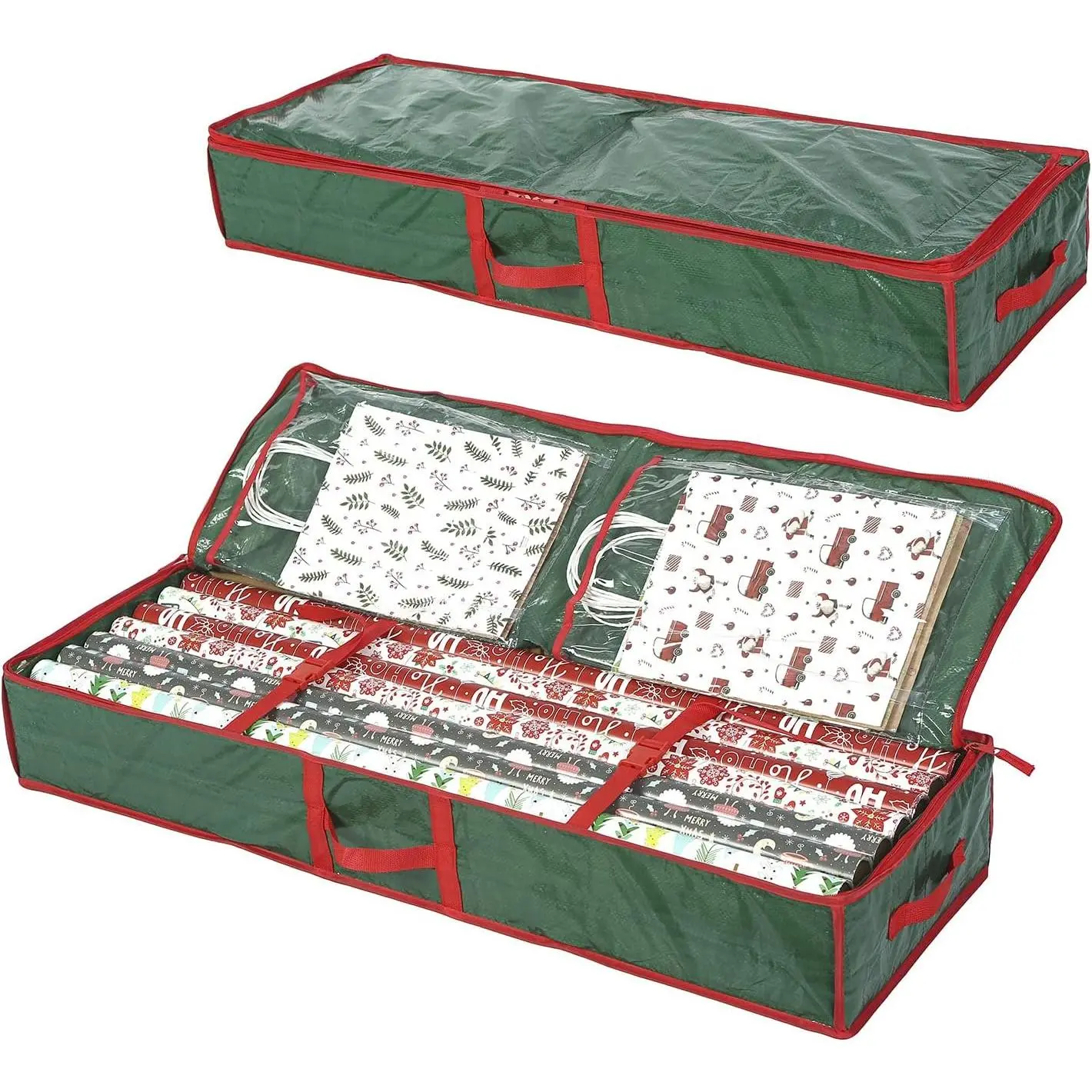 Underbed  Wrap Organizer, Wrapping Paper Storage Container,Holds up to 20 Rolls,41"W x 14"D x 5.5"H (Green)