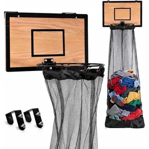Wooden Basketball Hamper - Hoop Laundry Basket Over the Door - Room Decor