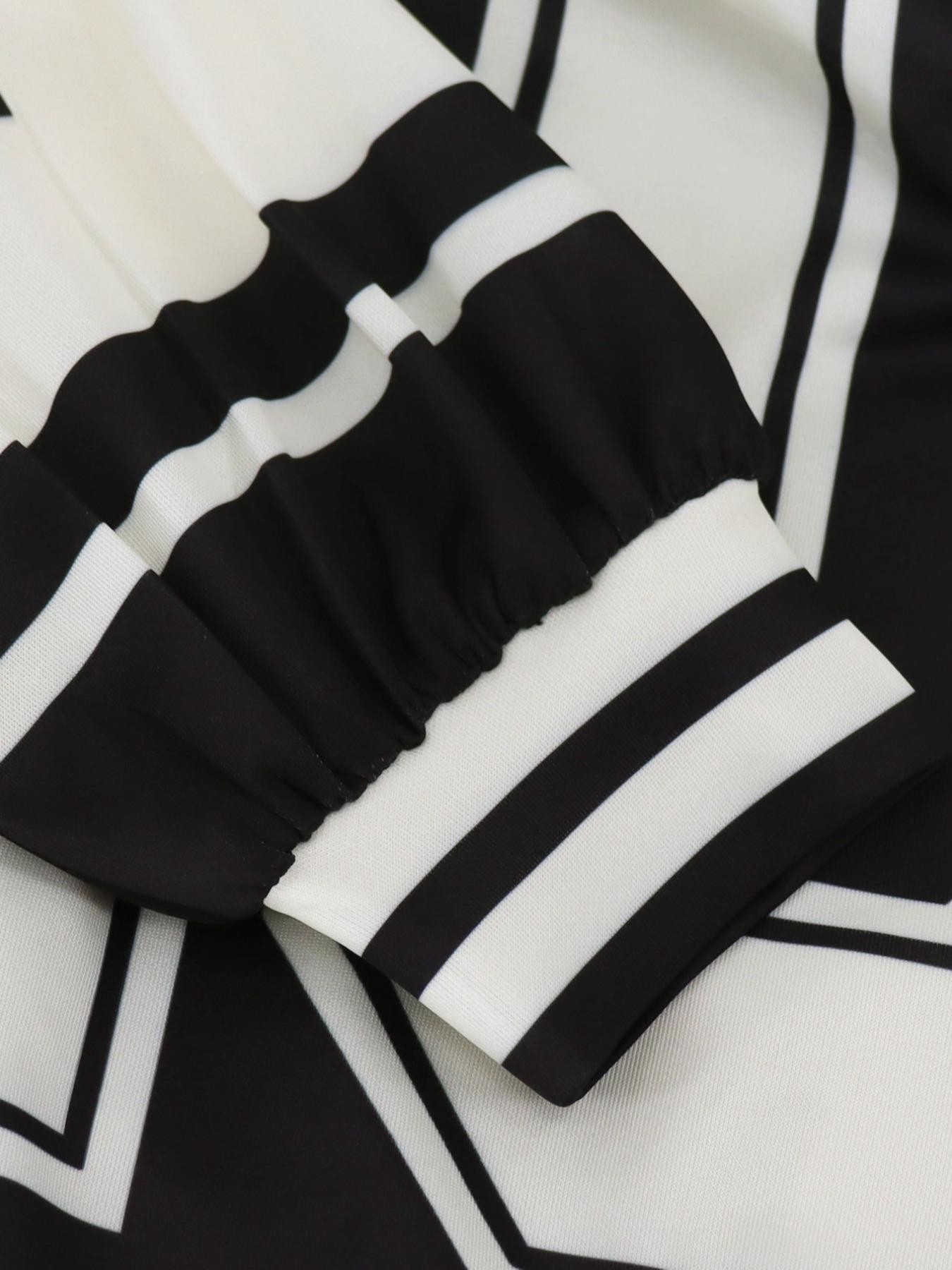 Plus Size V Neck Long Sleeve Top Dress, Casual Street Style Loose Fit, Trendy Versatile Women's Clothing, Figure Pattern Design, Knit