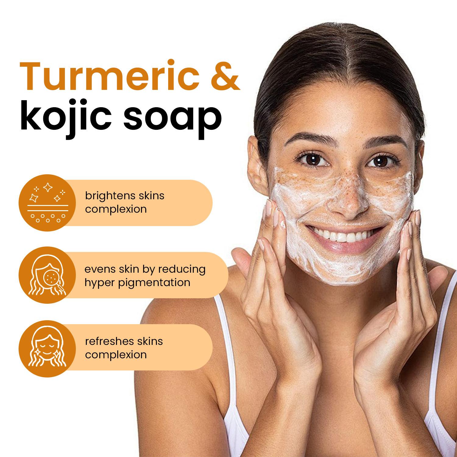 4 Natural Soaps for Glowing Skin Turmeric + Kojic + Lemon + Ginger, Handmade Cold Process, Fades Dark Spots, For Face & Body, No Harsh Chemicals