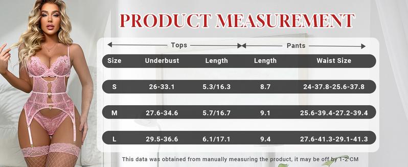 Women's Floral Lace Mesh Lingerie Set Teddy Babydoll Bodysuit with Garter Belts.Valentine's Day Gift.Minimalist Basic Nightgown Sleepwear