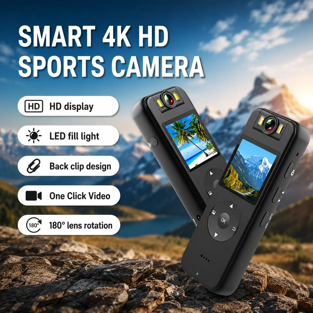 4K Ultra HD Body Worn Camera, WiFi Hotspot With Screen Law Enforcement Recorder, Motorcycle Dash Cam Mini Portable Sports Video Recorder,with memory card