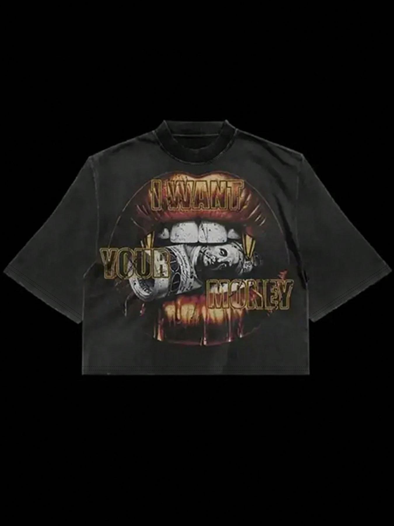 Men's and Women's Short Sleeve T-Shirt with Big Mouth Letter Print, Casual Comfortable Loose Fit, Stylish Streetwear Summer Fashion