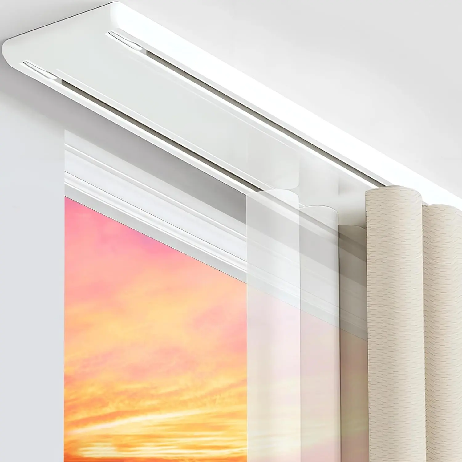Double Curtain Track Ceiling Mount Rod, Heavy Duty Aluminum Track Set for Curtains, Silent Sliding Double Rail System for Drapes Living Room Bedroom Room Divider (White,1m(3.3ft))