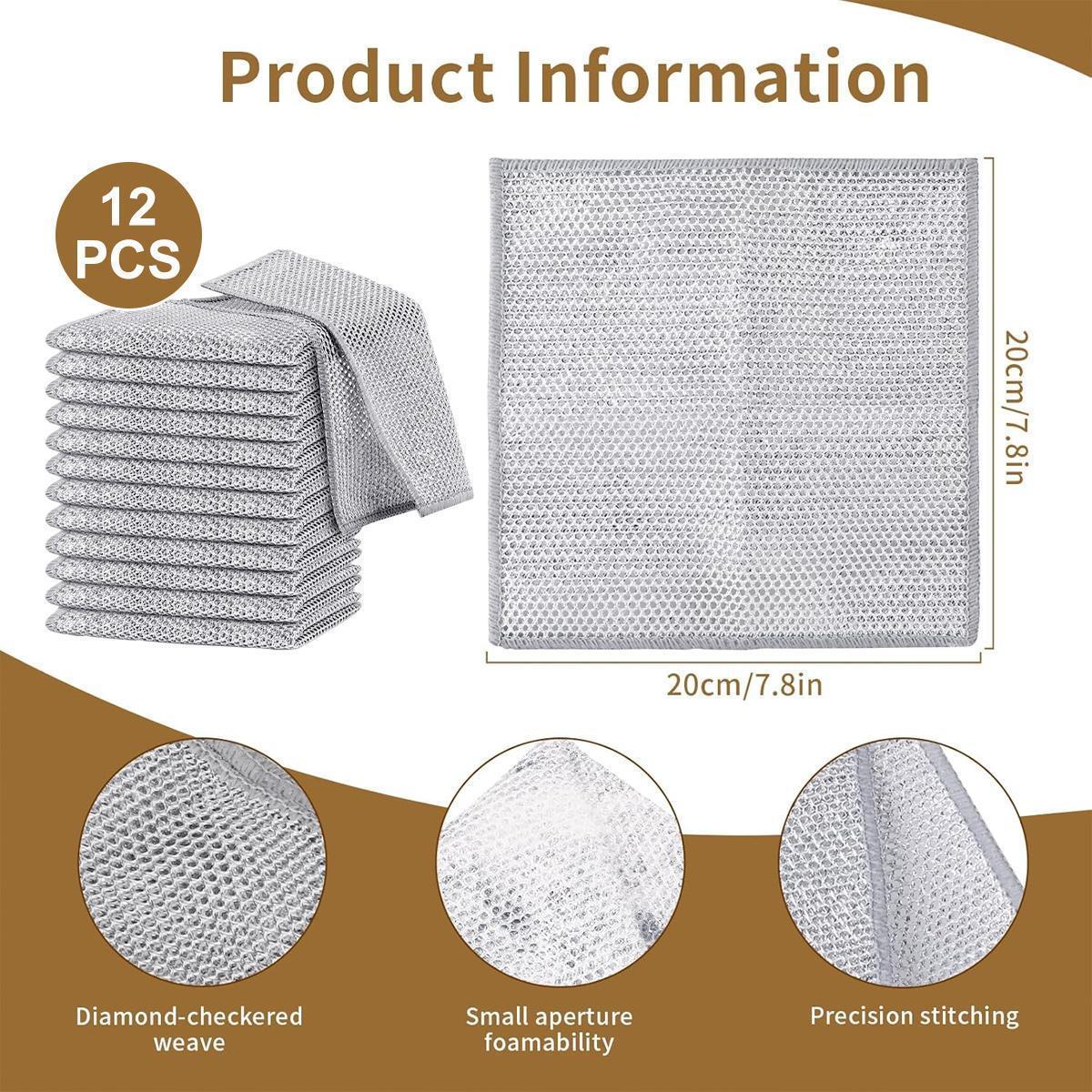 12 PCS Double Layer Wire Dish Cloth, Steel Wire Cleaning Cloth, Multi-purpose Non-Scratch Wire Dishcloth Rag for Cookware, Sinks, Dishes, Cooktops, Household Items