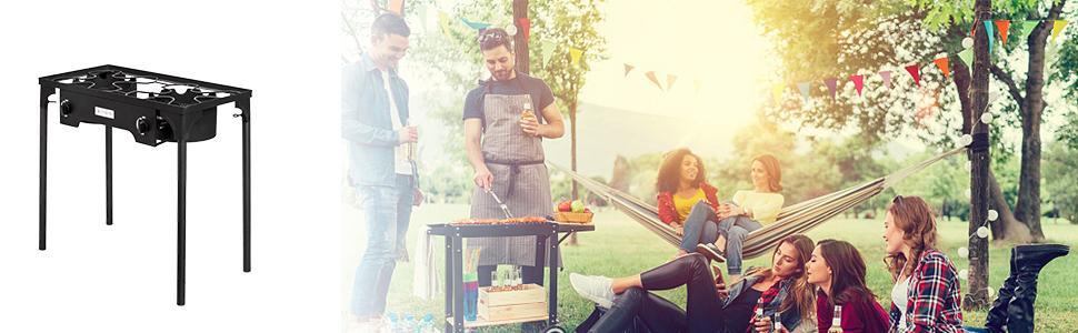 ROVSUN 2 Burner Outdoor Propane Gas Stove 150,000 BTU High Pressure Stand Cooker for Backyard Cooking Camping Home Brewing Canning Turkey Frying, 20 PSI Regulator ROVSUN 2 Burner Outdoor Propane Gas Stove 150,000 BTU High Pressure Stand Cooker for Backyard Cooking Camping Home Brewing Canning Turkey Frying, 20 PSI Regulator