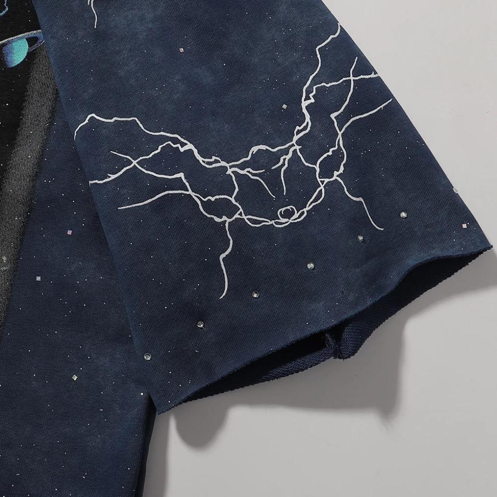 Rhinestone Logo Bling graffiti letter print T Shirt Men Women Grey wash loose casual Tees Fashion Harajuku Shinning Diamond Tops