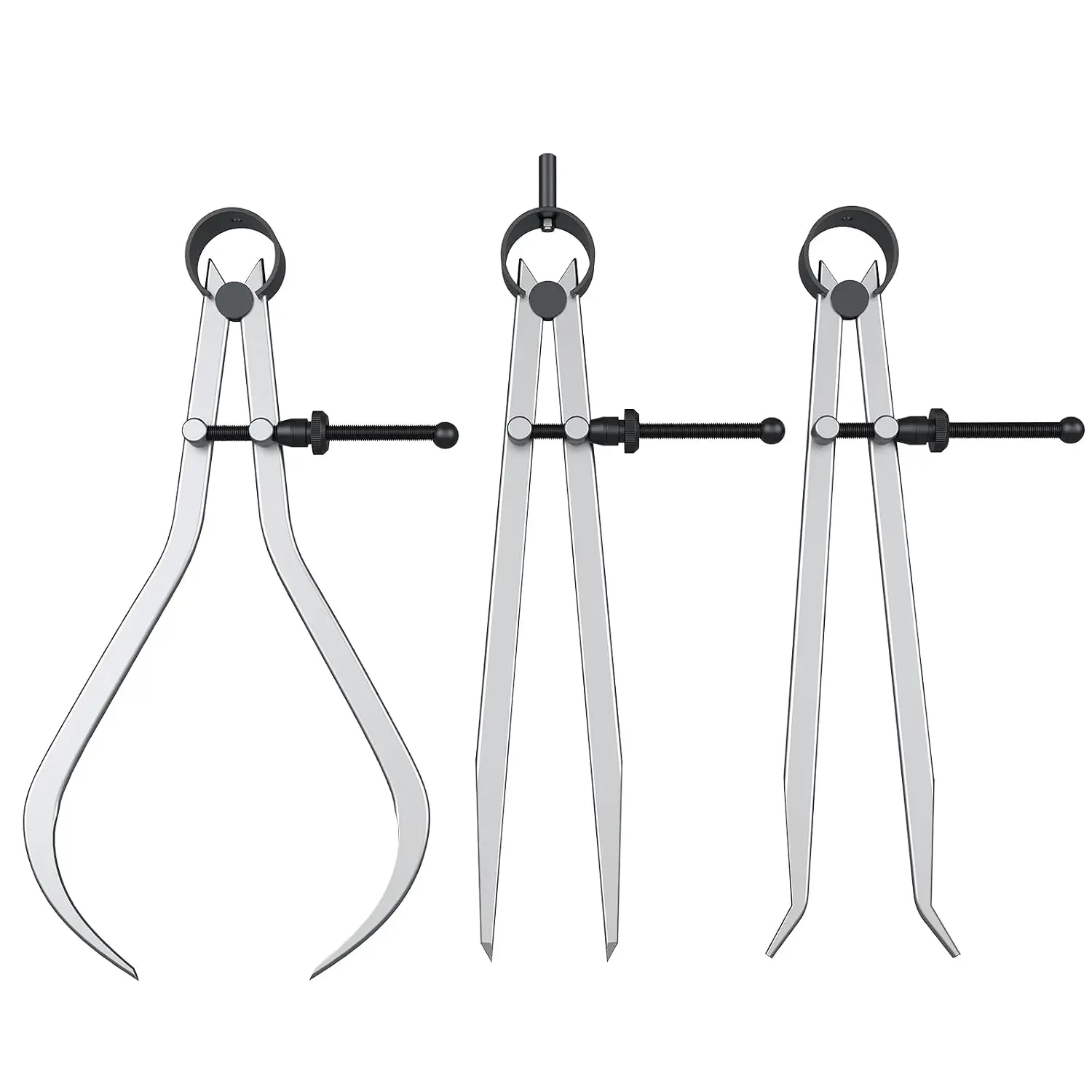 3 count Spring Caliper/Divider Set, Carbon Steel Long Inside and Outside Divider Caliper 8-Inch, Adjustable Lockable Spring Wing Calipers for  Turning and Lathe Work