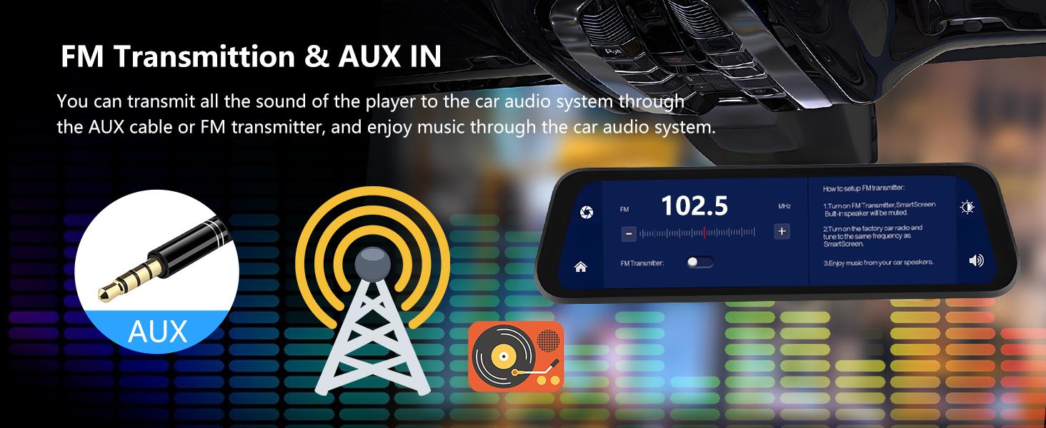 9.66" Carplay Mirror Dash Cam with Android Auto, Rear View Mirror Camera Front and Rear Dual Cameras Support Voice Control Night Vision Parking Assistance Monitoring 64G TF Card