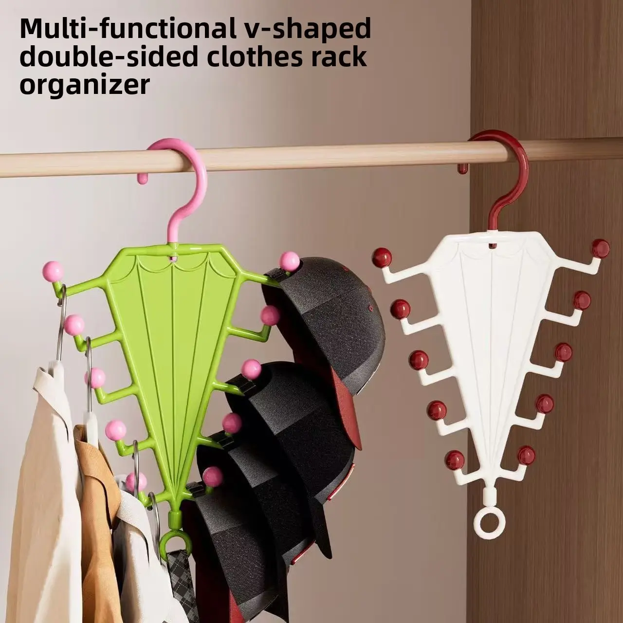 2-Pack V-Shape Hangers + Dual-Sided Hooks, 360-Degree Rotating 10-Hook Multi-Use Closet Organizer, Ideal for Home & Dormitory Storage