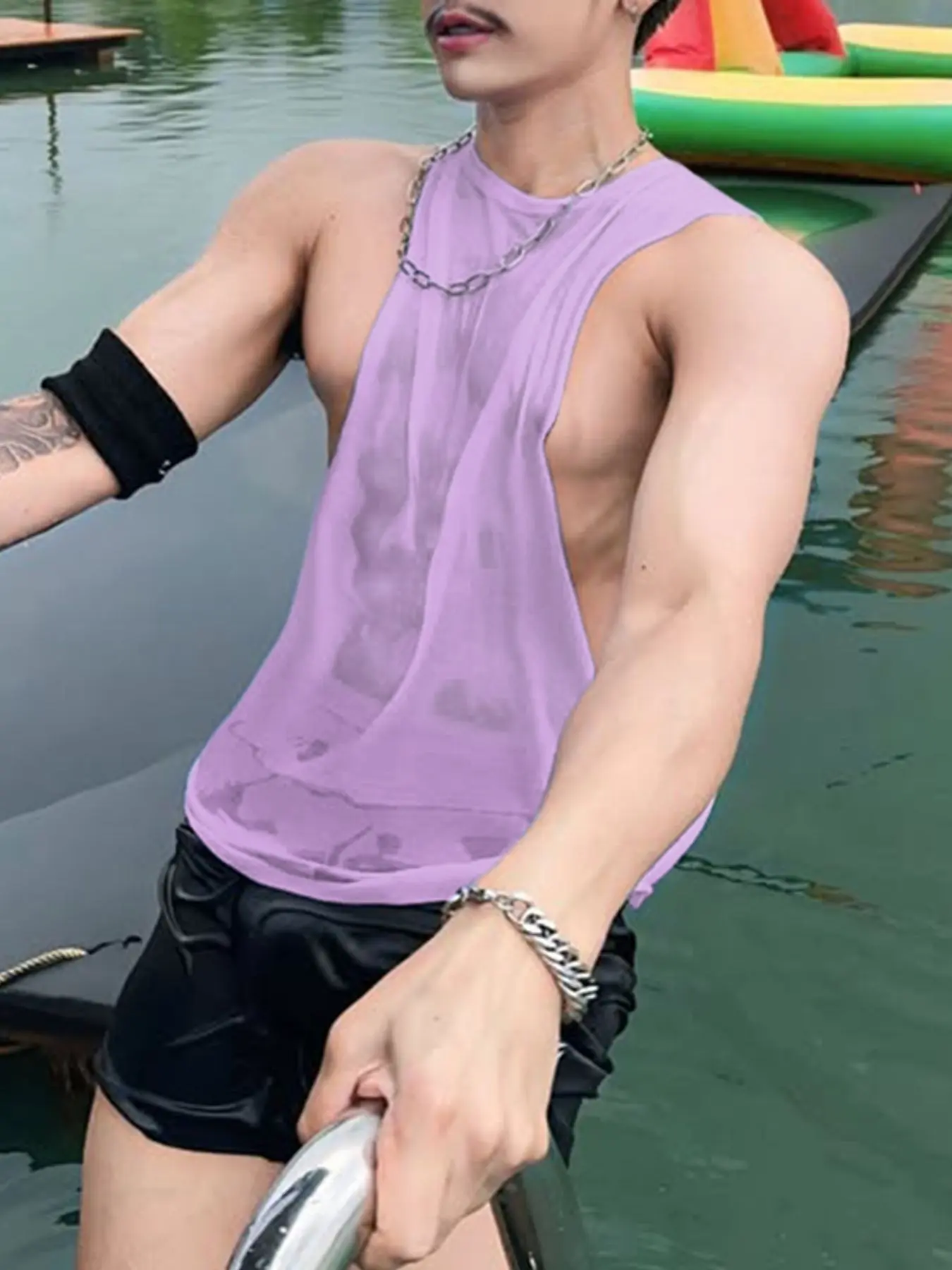 INCERUN Men's Casual Fashion Long Tank Top, Transparent Solid Color Slim Fit Vest, Perfect for Daily Wear, Stylish and Comfortable