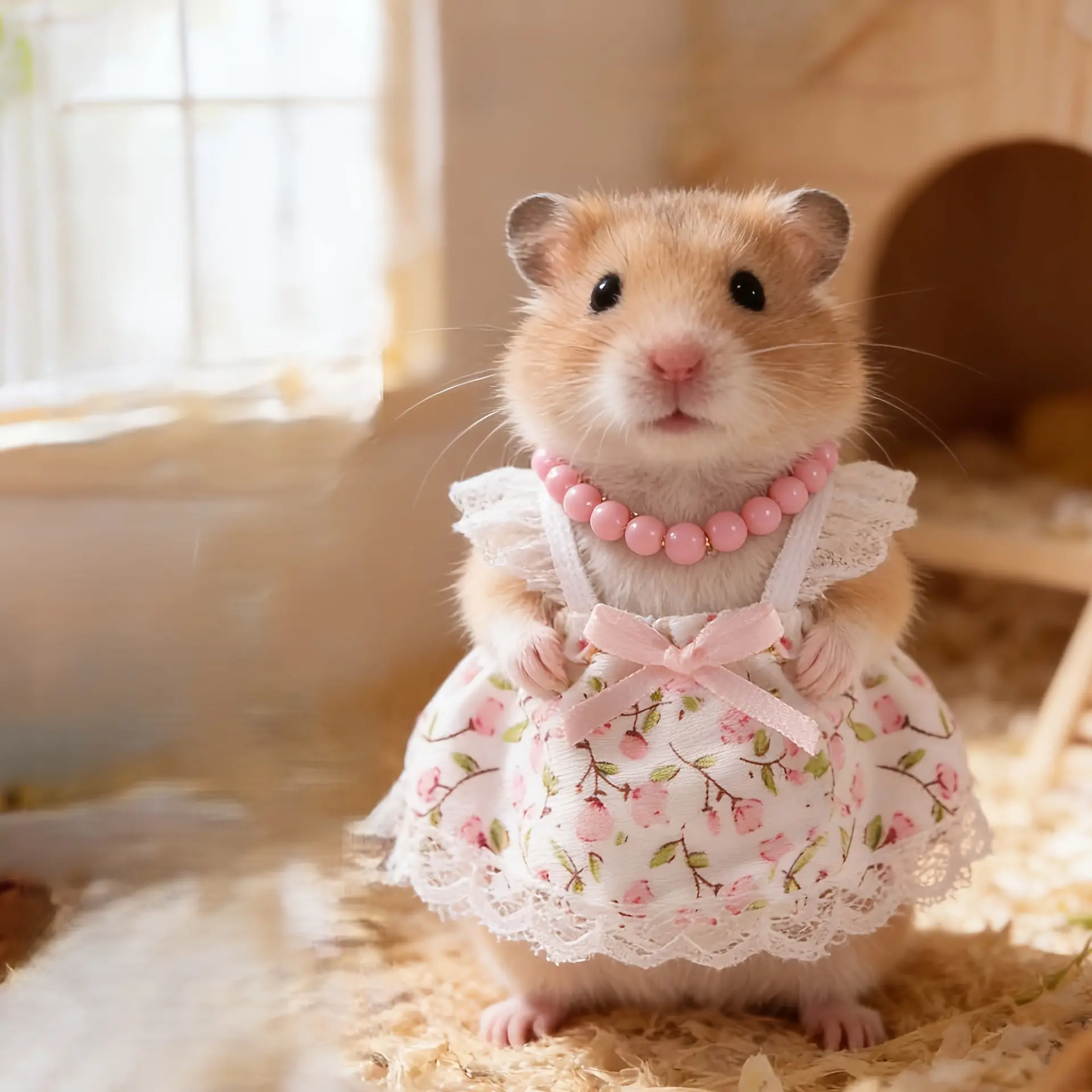 3pcs Cute Hamster Outfit Princess Dress & Necklace - Hamster Costume with Collar Suitable for Syrian Hamsters, Guinea, Dwarf Hamsters - Hand Washable Fabric Dress for Photo Shoots, Dress-Up, Small Pet