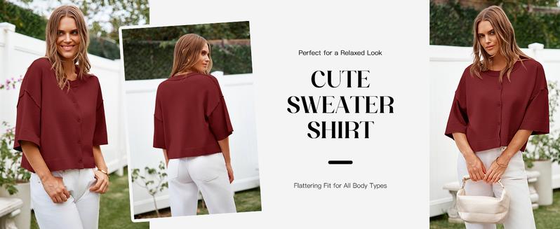 FMEYOA Womens Half Sleeve Cardigan Sweaters Cropped Button Down Tops Oversized Lightweight Ribbed Knit Summer Outfits