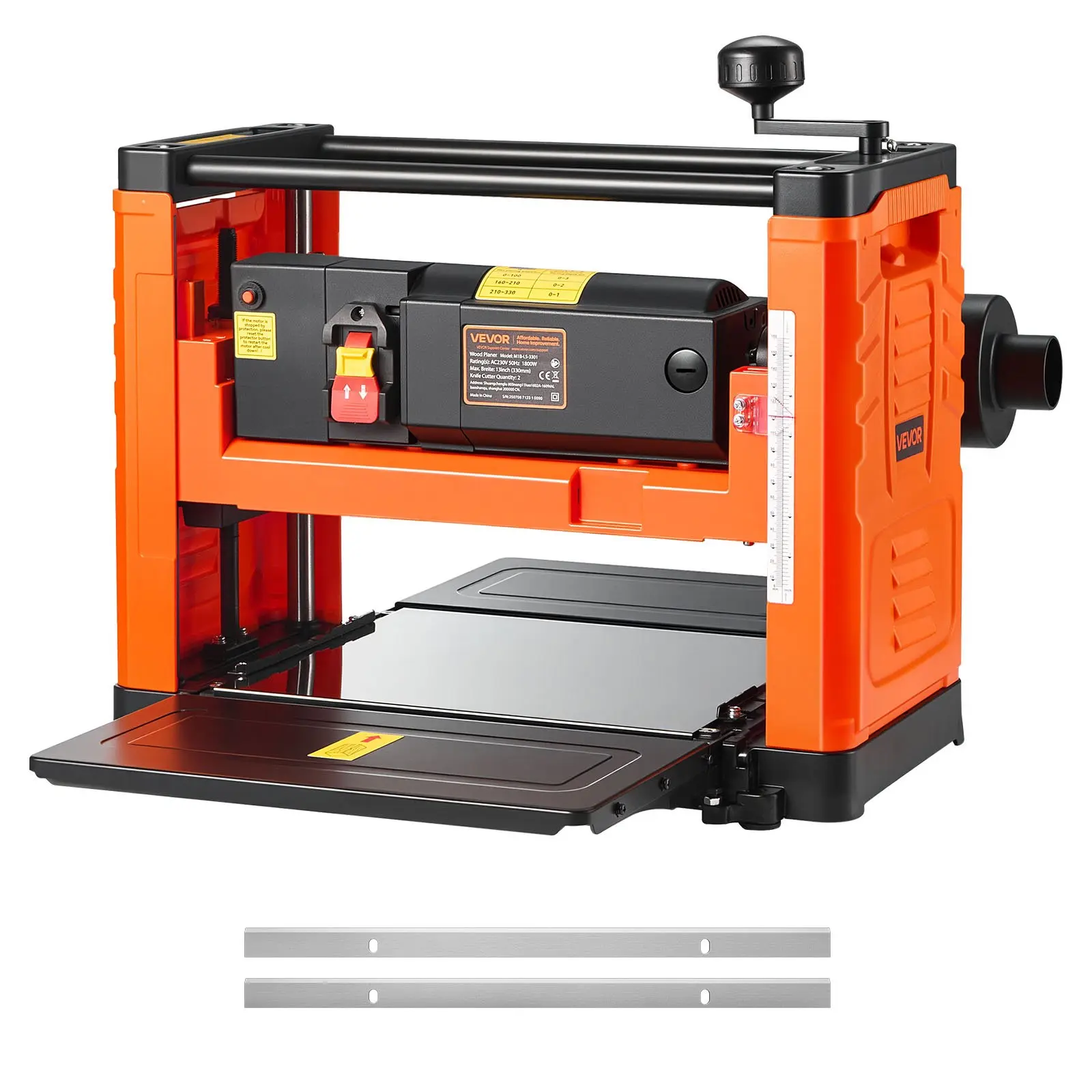Thickness Planer, Two-Blade, 13-Inch Width Worktable Power Benchtop Planer, 1800W 23500 RPM Powerful Motor, Dual Rollers, Over Protection, Single Speed Woodworking, for Hard Soft Wood Material