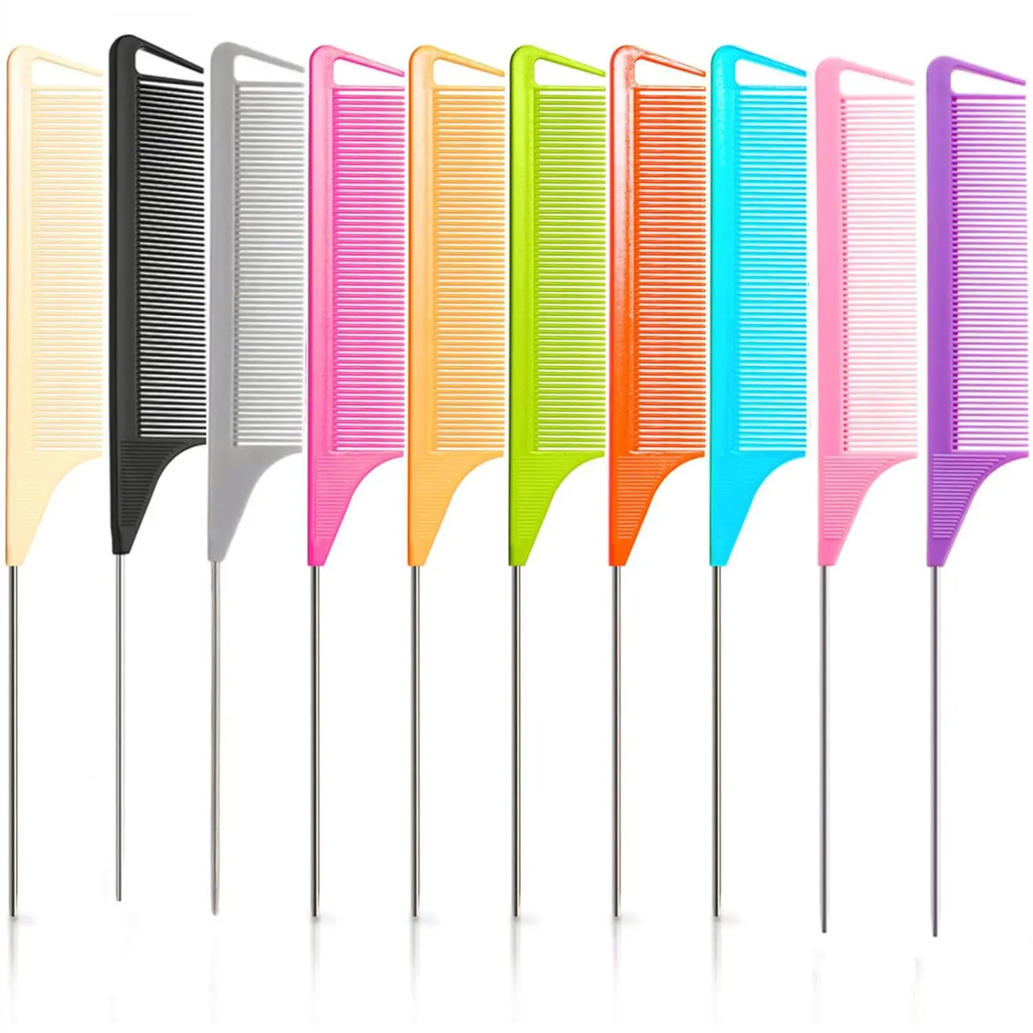 10pcs Rat Tail Combs Set,Salon Hair Stylists Metal Fine Tooth Combs Parting Combs for Hair Teasing and Braiding,Women GirlStyling Combs for